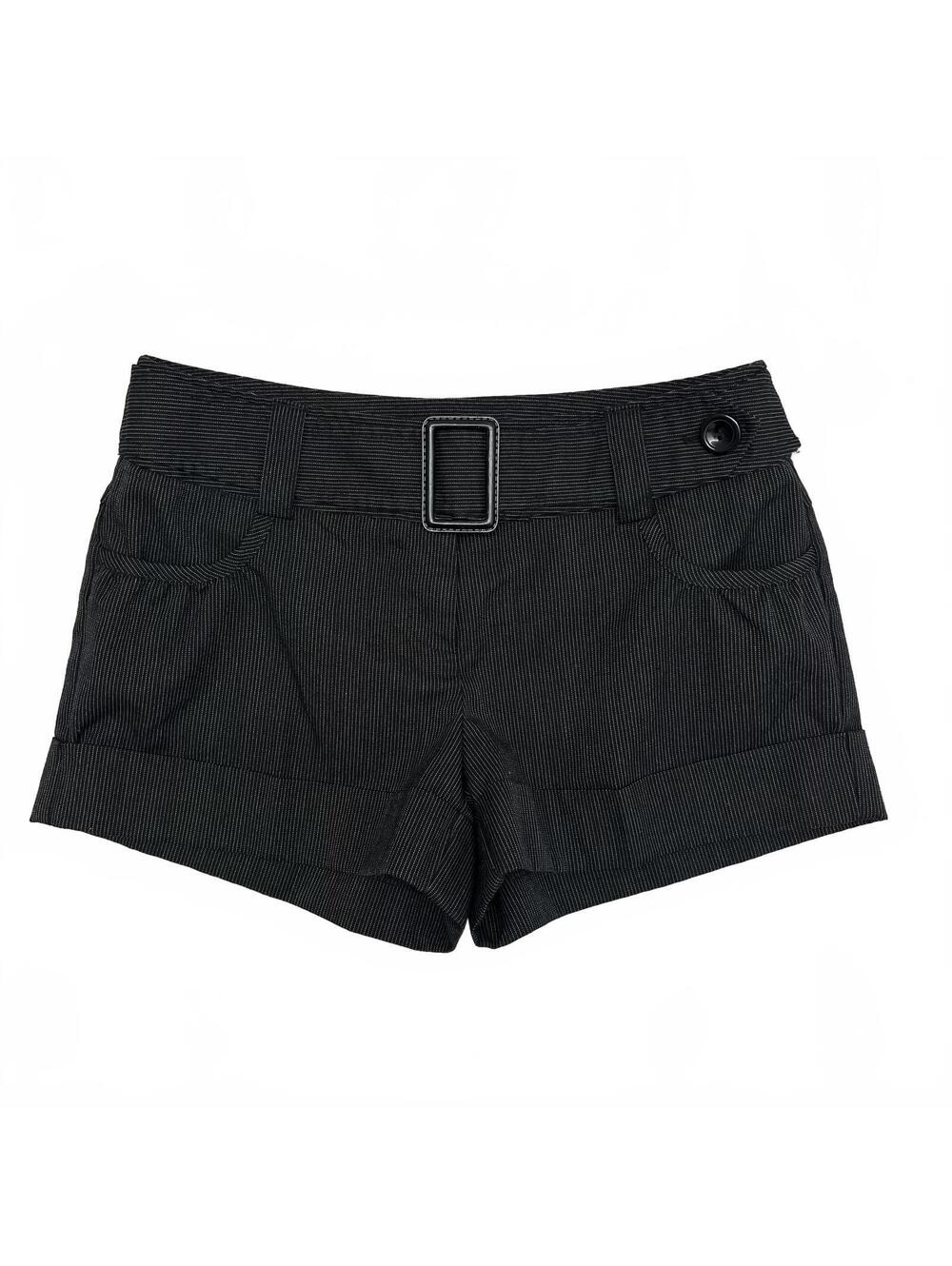Y2K Le Chateau Sz 3/4 Grunge Black Pinstripe Belted Mini Shorts Office Sirens